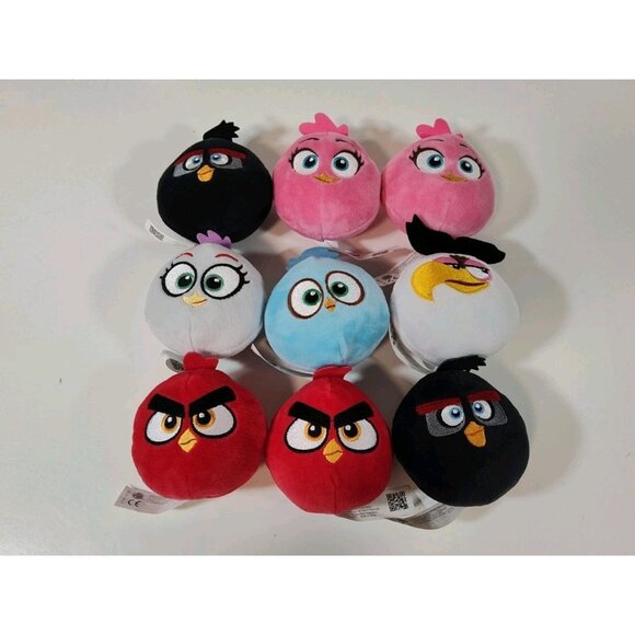 Angry Birds Plush Lot Of 9 Burger King 2021 Blue  Red White Pink Black 3" Plush - Picture 1 of 3